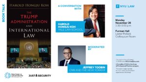 Event announcement for Harold Koh book talk