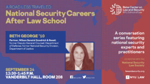 E-sign for Beth George career talk on September 24, 2019 from 12:30-1:45 PM in Vanderbilt 208