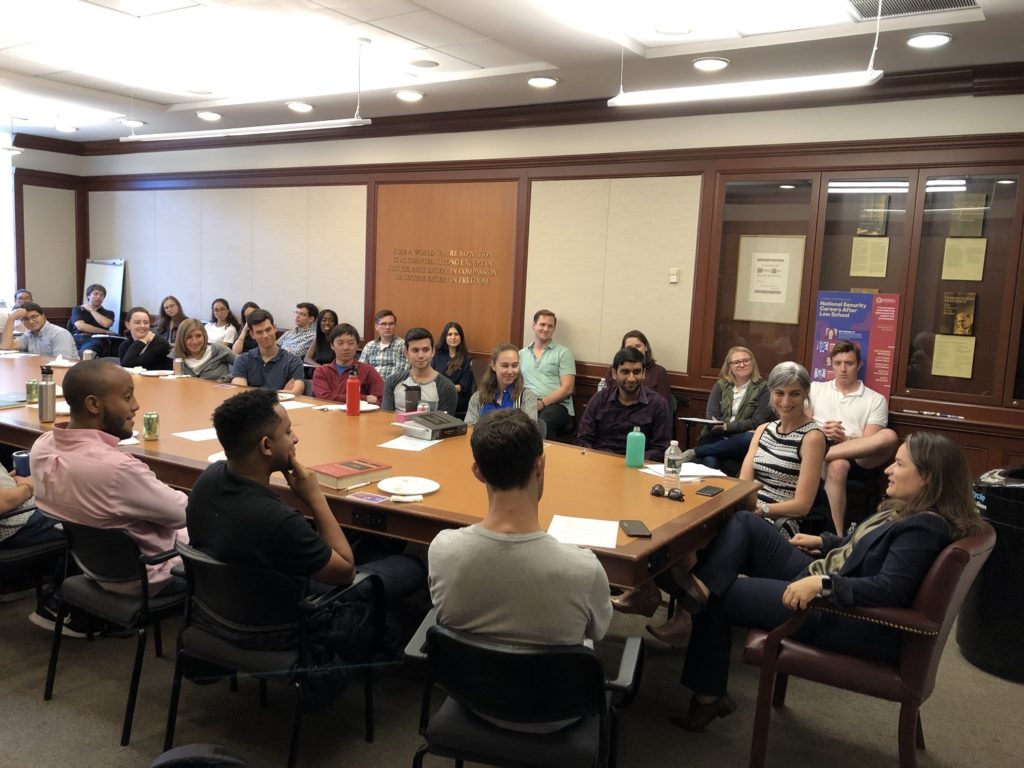 Beth George speaking to students